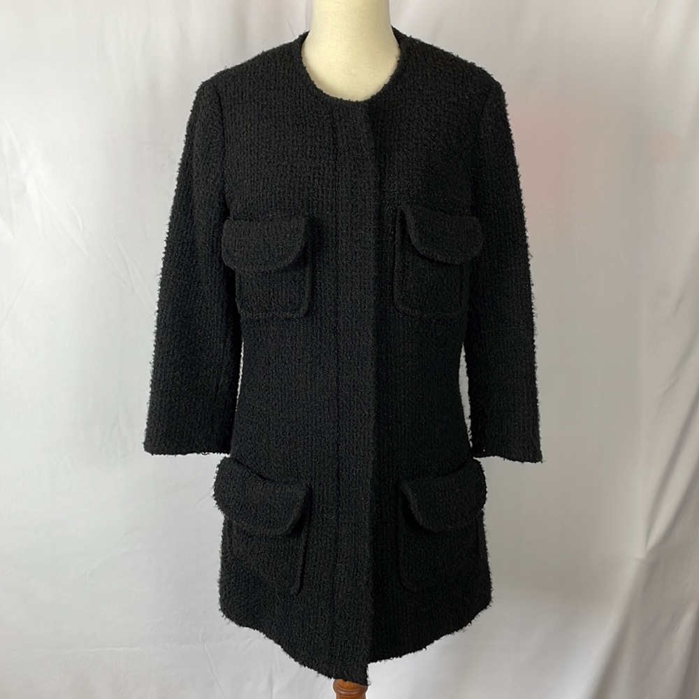 Karen Kane Black Lined Fuzzy Zipper Jacket with 4 Front Pockets - Size Small